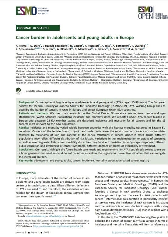 Cancer Burden in Adolescents and Young Adults in Europe